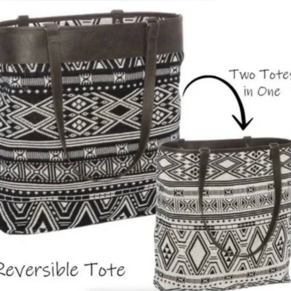 Thirty One Jewel Boho Aztec Rio Weave Reversable Tote Bag - Picture 4 of 9